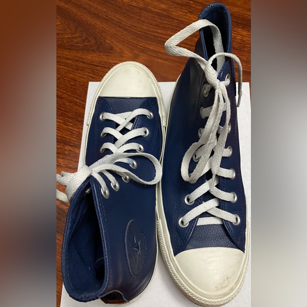 Navy Leather Converse High Top Shoes